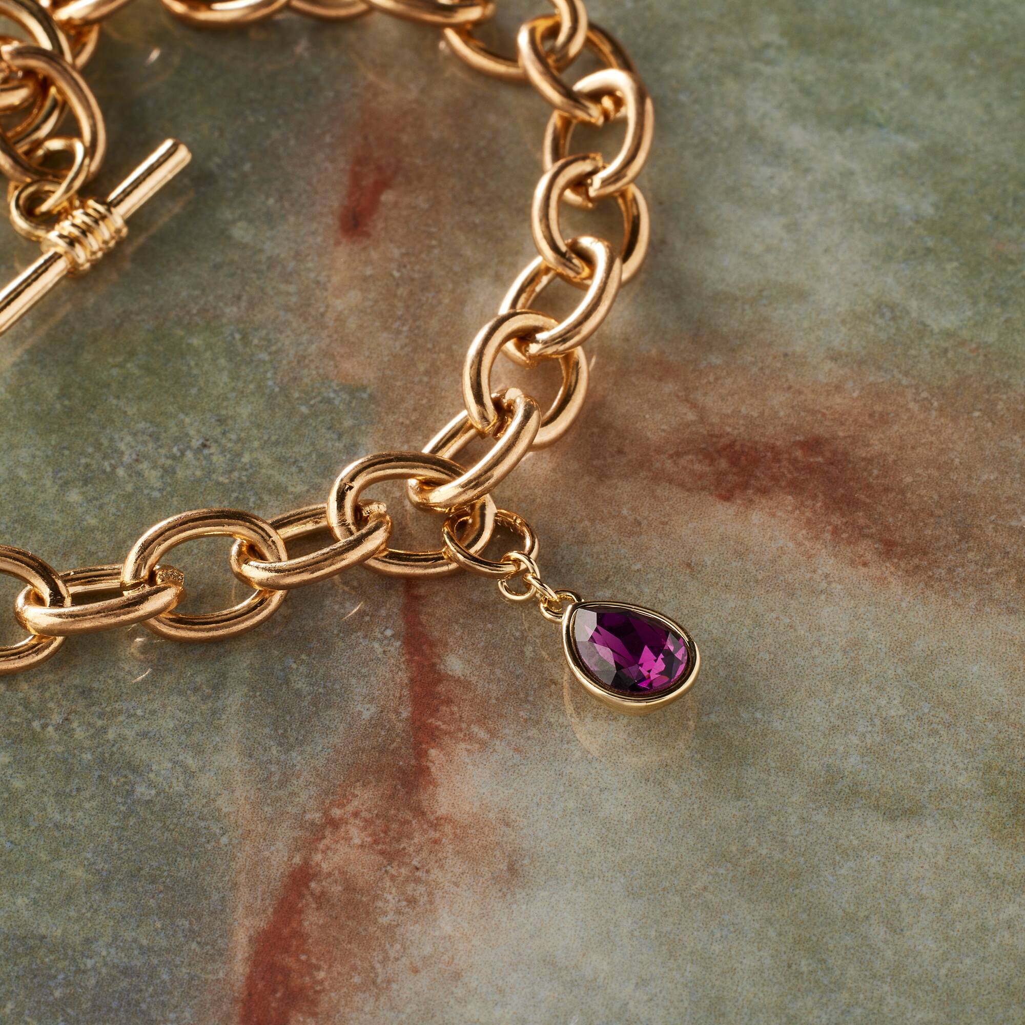12 Pack: 14K Gold Plated Amethyst Austrian Crystal Pear Cut Charm by Bead Landing™